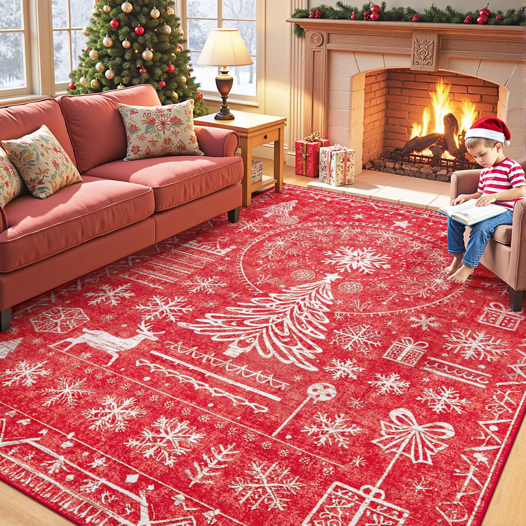 Area Rug Living Room Rugs 8x10 - Large Soft Boho Geometric Rug, Non-Slip Foldable Washable Rugs Non Shedding Morden Indoor Floor Carpet for Living Room Bedroom Office Dining Room(Brown Green,8'x10')