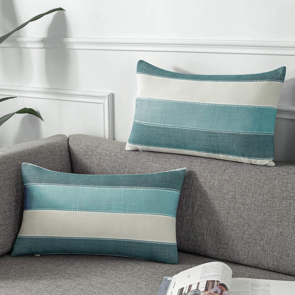 AmHoo Pack of 2 Farmhouse Stripe Check Throw Pillow Covers Set Case Cotton Linen Decorative Pillowcases Cushion Cover for Couch Bench Sofa 18x18 Inch Sage Green