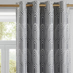 Beige and Silvery 100% Blackout Jacquard Geometric Pattern Curtains,52 Inch Wide 84 Inches Long 2 Panels, Thermal Insulated Noise Reducing Anti-Rust Grommet Drapes for Bedroom Living Room, Cream