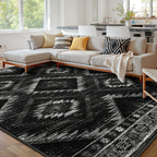 BESTSWEETIE Area Rug 5x7 Rug Machine Washable Non-Slip Low Pile Print Pattern Western Rug for Living Room Bedroom Entryway Tribal Series -Black