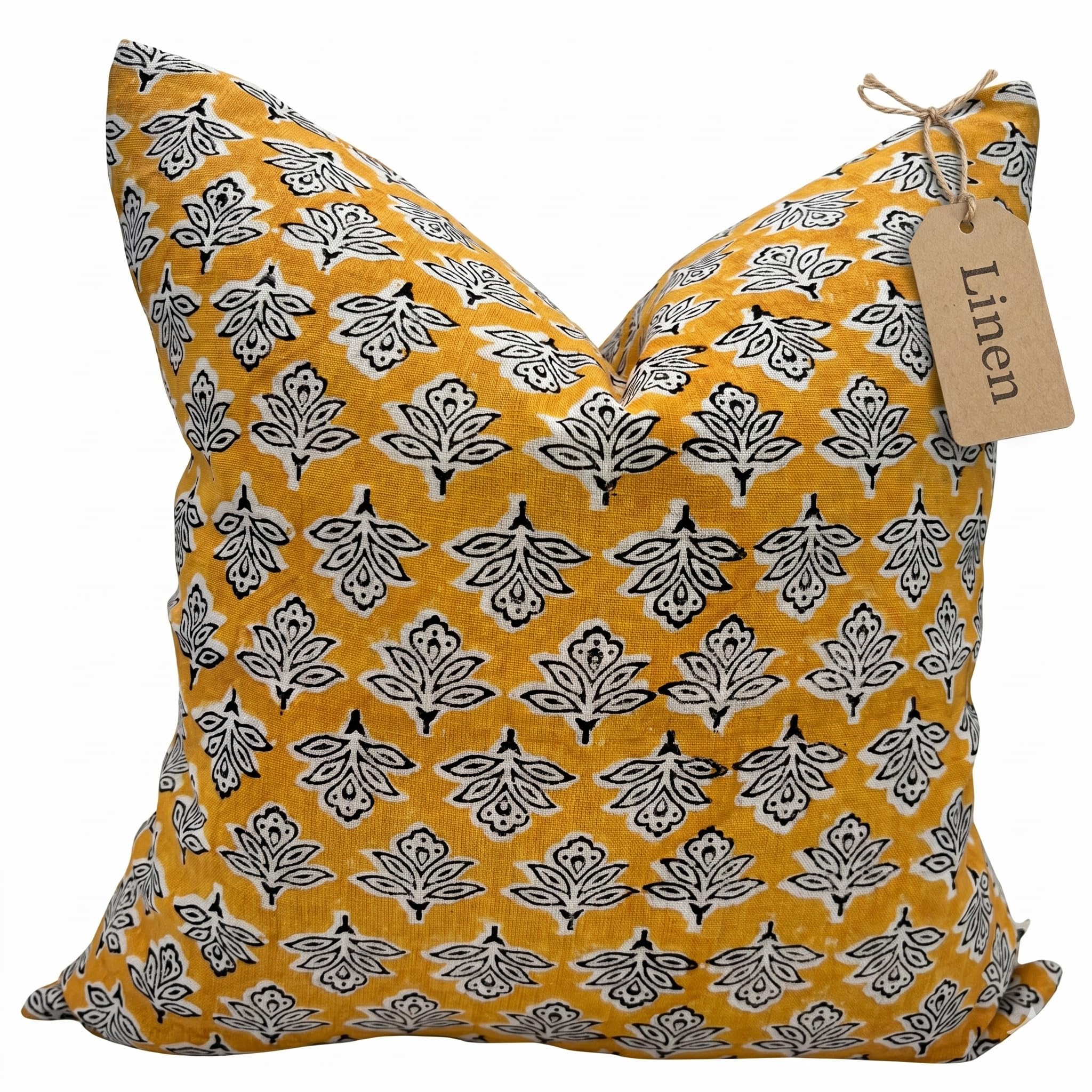 Decorative Pillow Cover French Country Pillow Cover Cottage Decor Floral Block Print, Farmhouse Decorative Cushion Cover, Striped Pillow Cover Line and Loop (Brown-Beige Stripe)