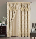 GLORY RUGS Jacquard Luxury Window 2 Panel Set Beige Curtain with Attached Valance and Backing Bedroom Living Room Dining 2 Curtains 55x84 inches Each Jana