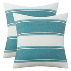 AmHoo Pack of 2 Farmhouse Linen Throw Pillow Cover Cushion Stripe Decoration Buffalo Retro Pillowcase with Hidden Zipper for Sofa Bedroom Car 18 x 18 Inch Blue