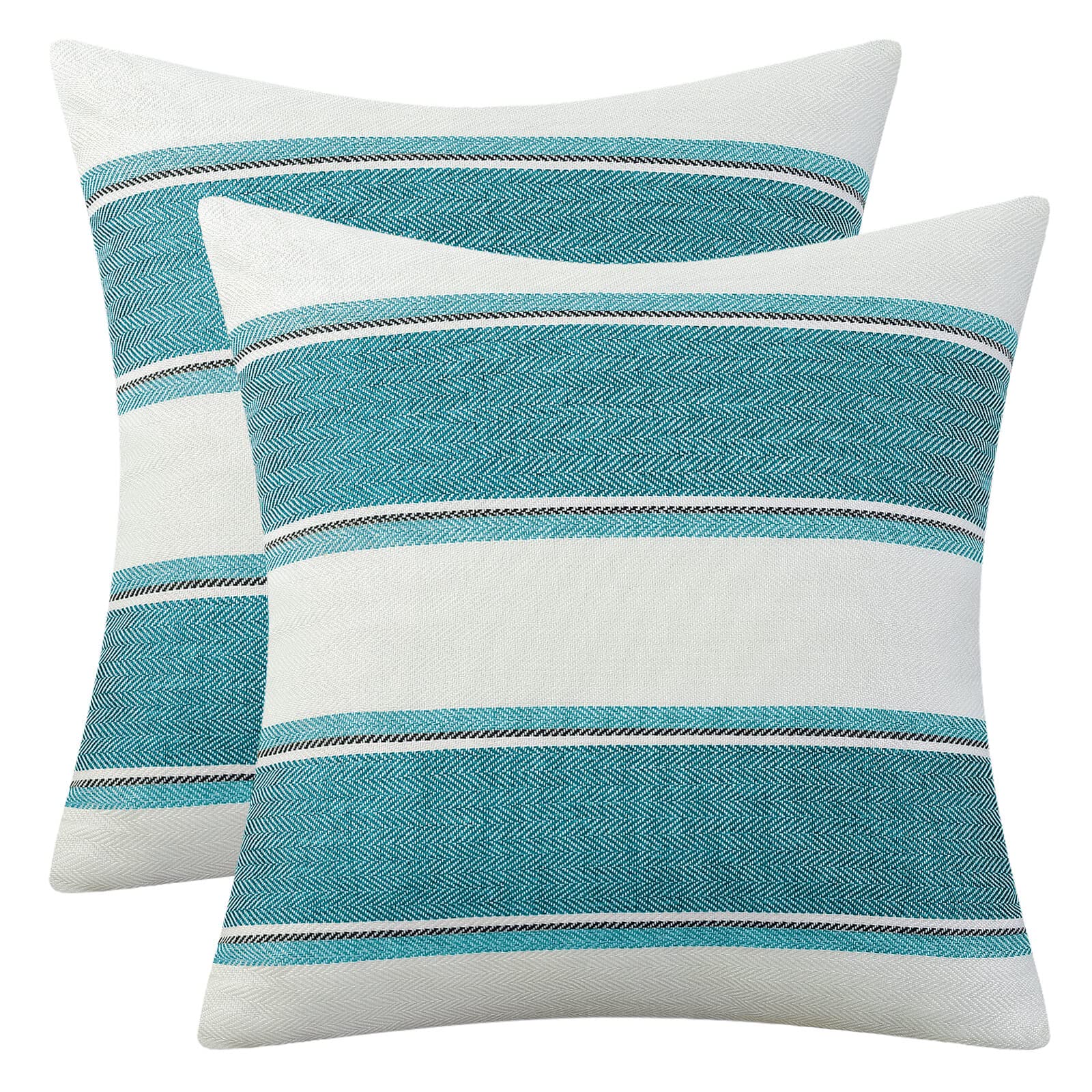 AmHoo Pack of 2 Farmhouse Linen Throw Pillow Cover Cushion Stripe Decoration Buffalo Retro Pillowcase with Hidden Zipper for Sofa Bedroom Car 18 x 18 Inch Blue