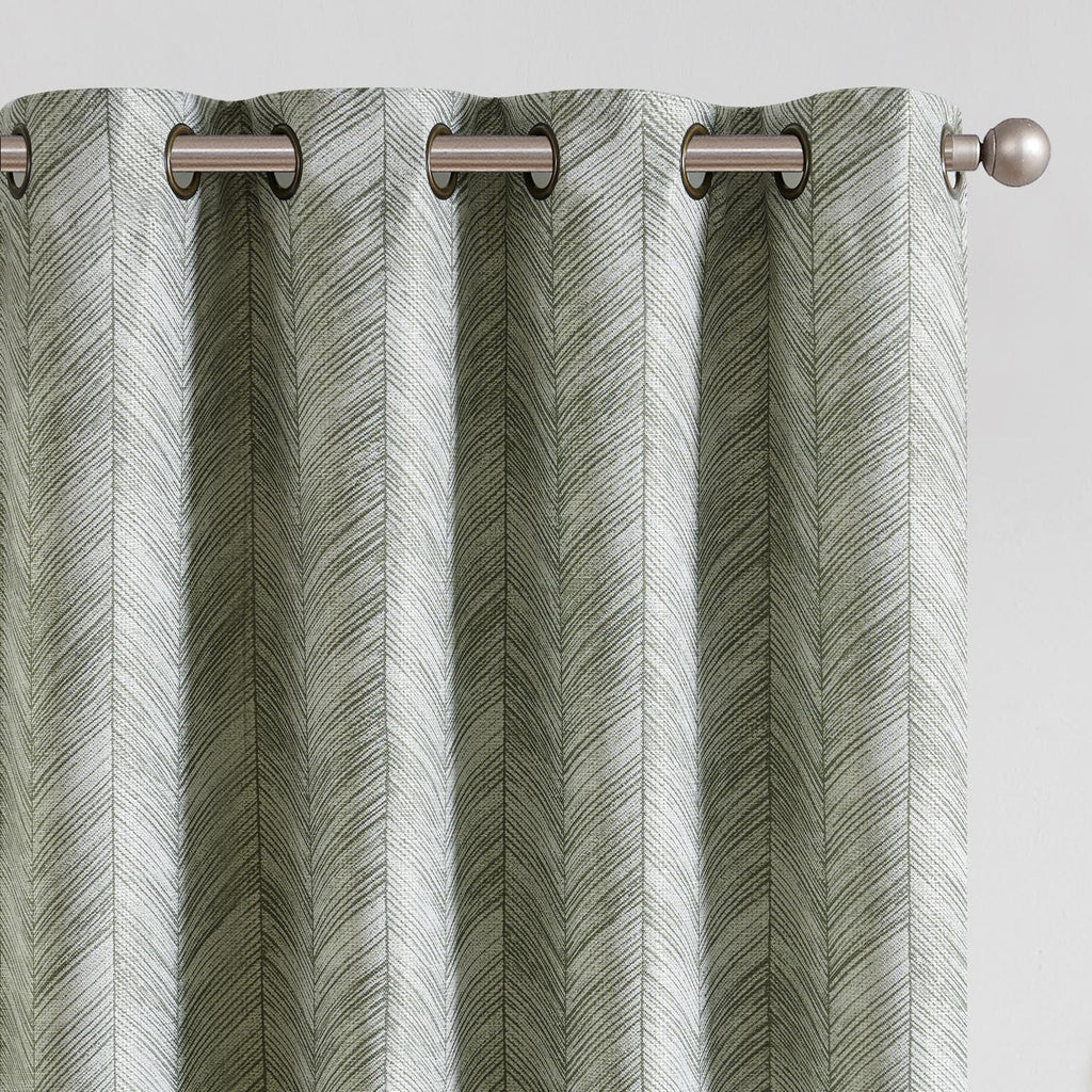 jinchan Taupe Printed Curtains Modern Jacquard Curtains with Herringbone Geometric Zigzag Pattern Room Darkening Drapes for Living Room Bedroom Grommet Top Window Treatments 63 Inch Length 2 Panels