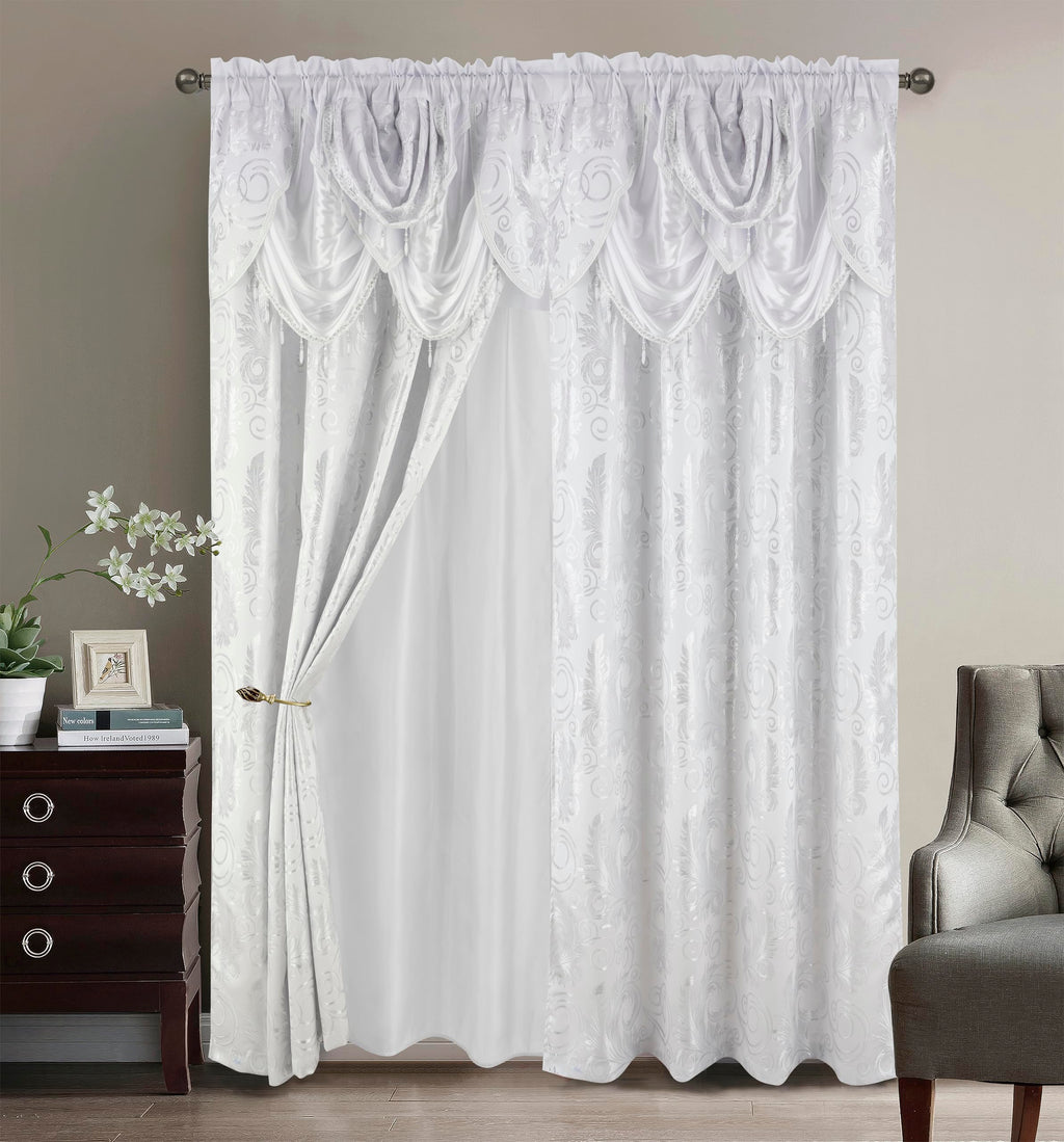 GLORY RUGS Jacquard Luxury Window 2 Panel Set Beige Curtain with Attached Valance and Backing Bedroom Living Room Dining 2 Curtains 55x84 inches Each Jana