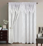 GLORY RUGS Jacquard Luxury Window 2 Panel Set Beige Curtain with Attached Valance and Backing Bedroom Living Room Dining 2 Curtains 55x84 inches Each Jana