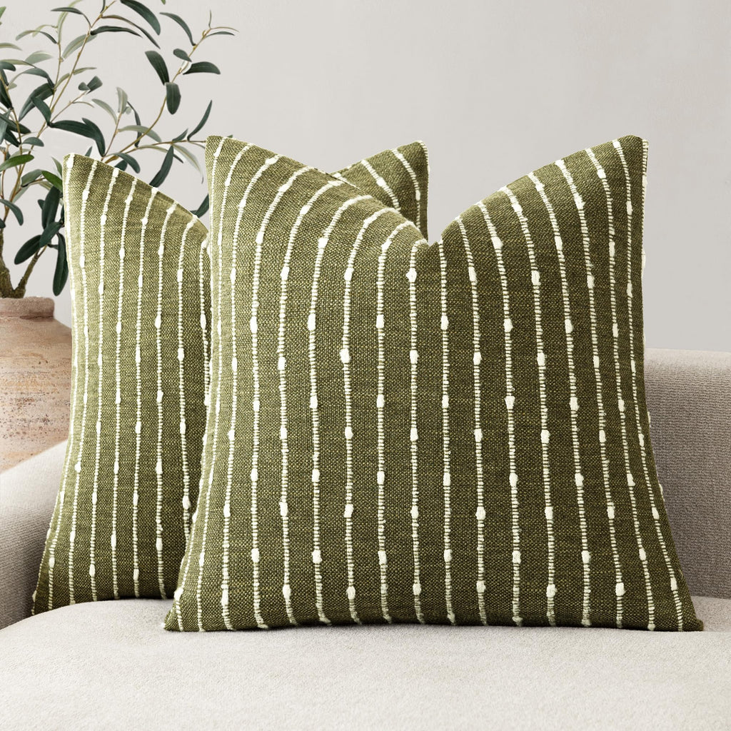 Foindtower Pack of 2 Decorative Jacquard Boucle Throw Pillow Covers Accent Textured Striped Pillowcases Soft Boho Modern Cushion for Couch Sofa Bedroom Living Room Home Decor 20x20 Inch Natural Beige