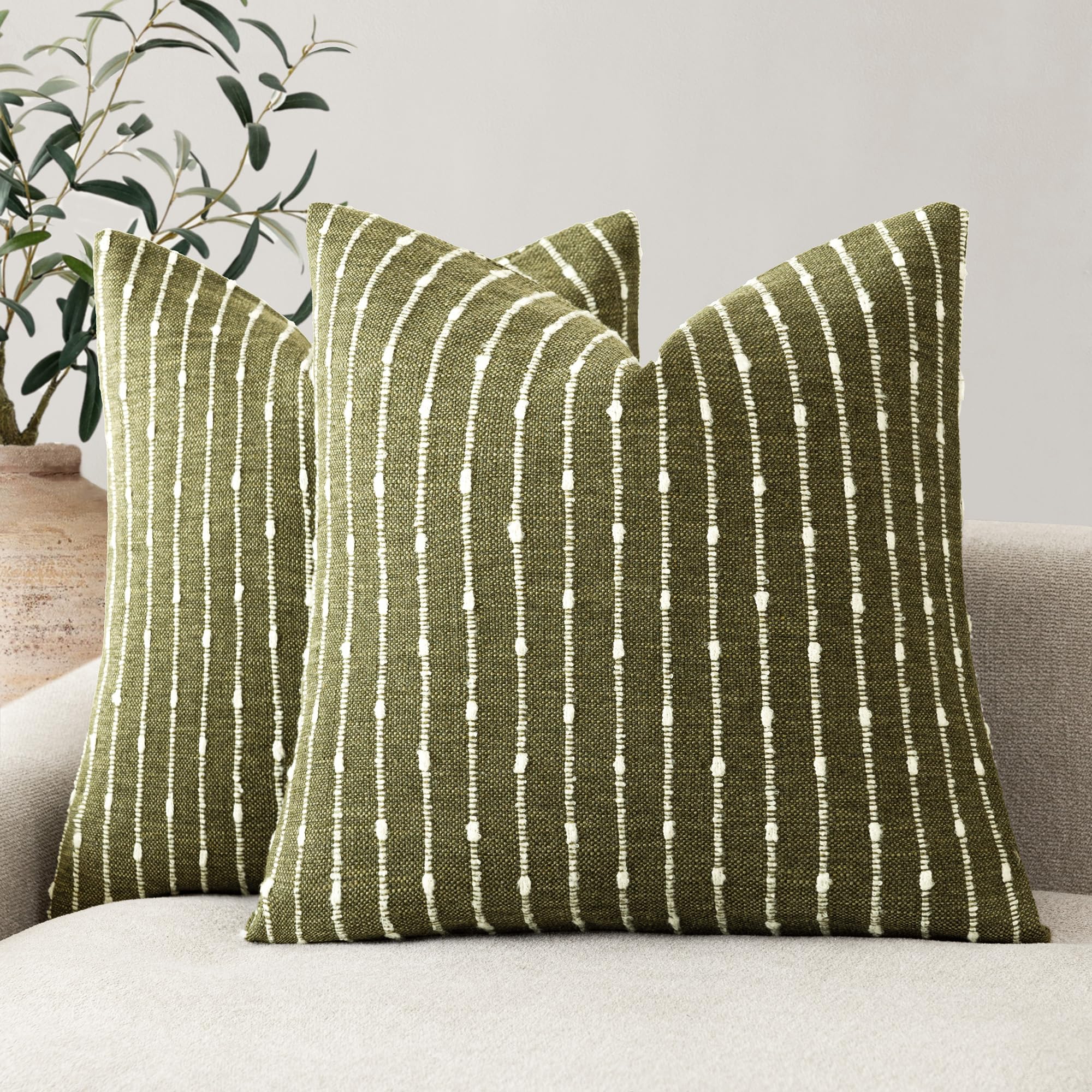 Foindtower Pack of 2 Decorative Jacquard Boucle Throw Pillow Covers Accent Textured Striped Pillowcases Soft Boho Modern Cushion for Couch Sofa Bedroom Living Room Home Decor 20x20 Inch Natural Beige