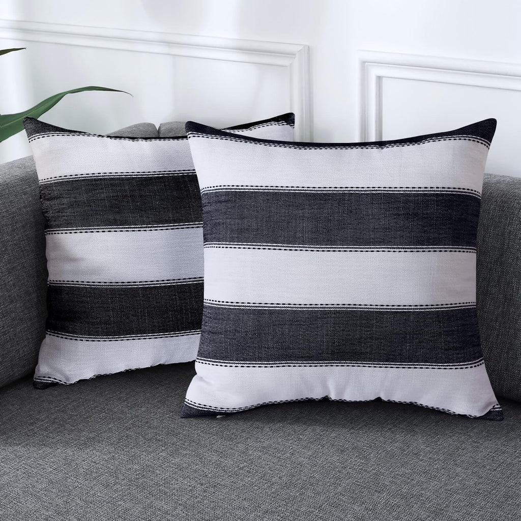 AmHoo Pack of 2 Farmhouse Stripe Check Throw Pillow Covers Set Case Cotton Linen Decorative Pillowcases Cushion Cover for Couch Bench Sofa 18x18 Inch Sage Green
