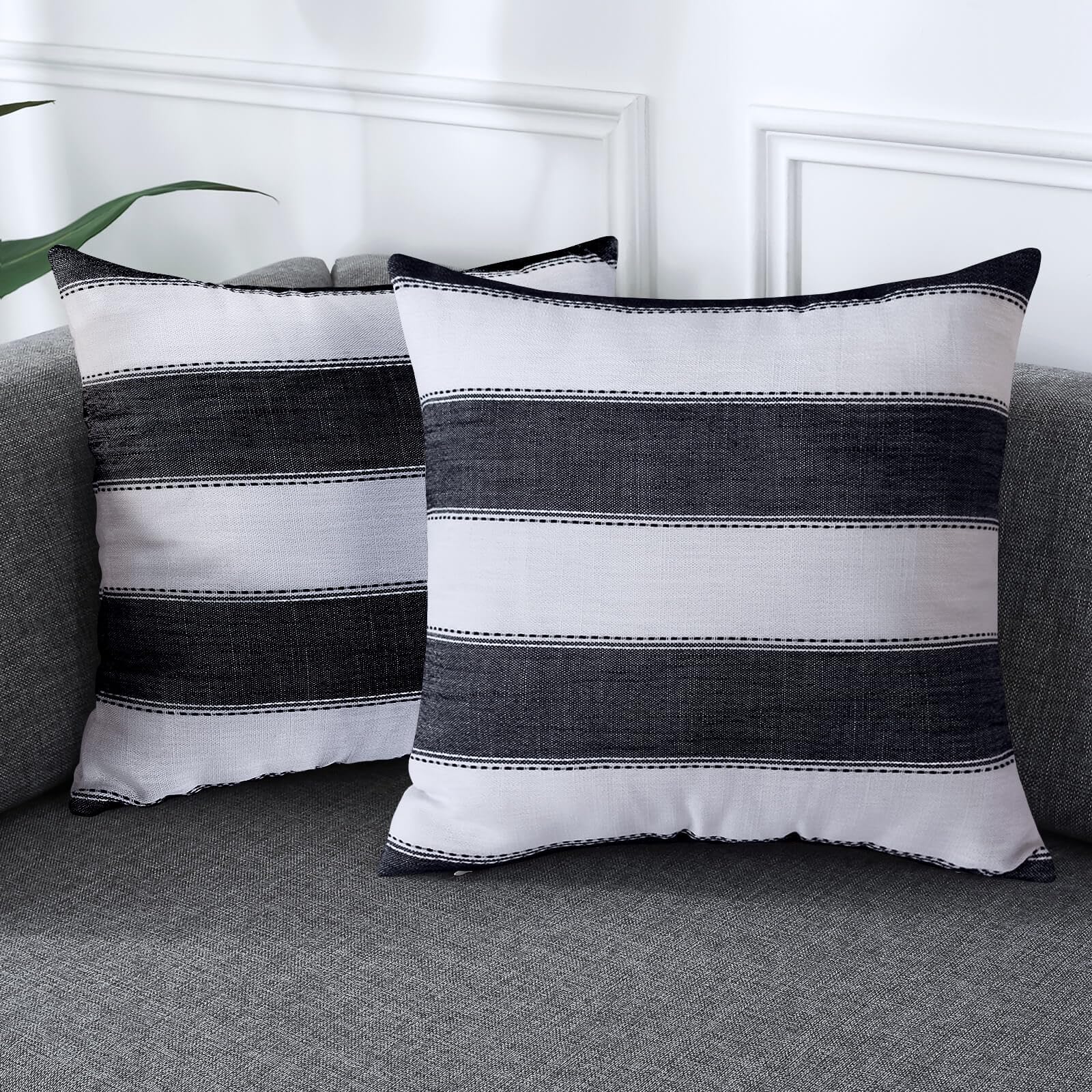 AmHoo Pack of 2 Farmhouse Stripe Check Throw Pillow Covers Set Case Cotton Linen Decorative Pillowcases Cushion Cover for Couch Bench Sofa 18x18 Inch Sage Green