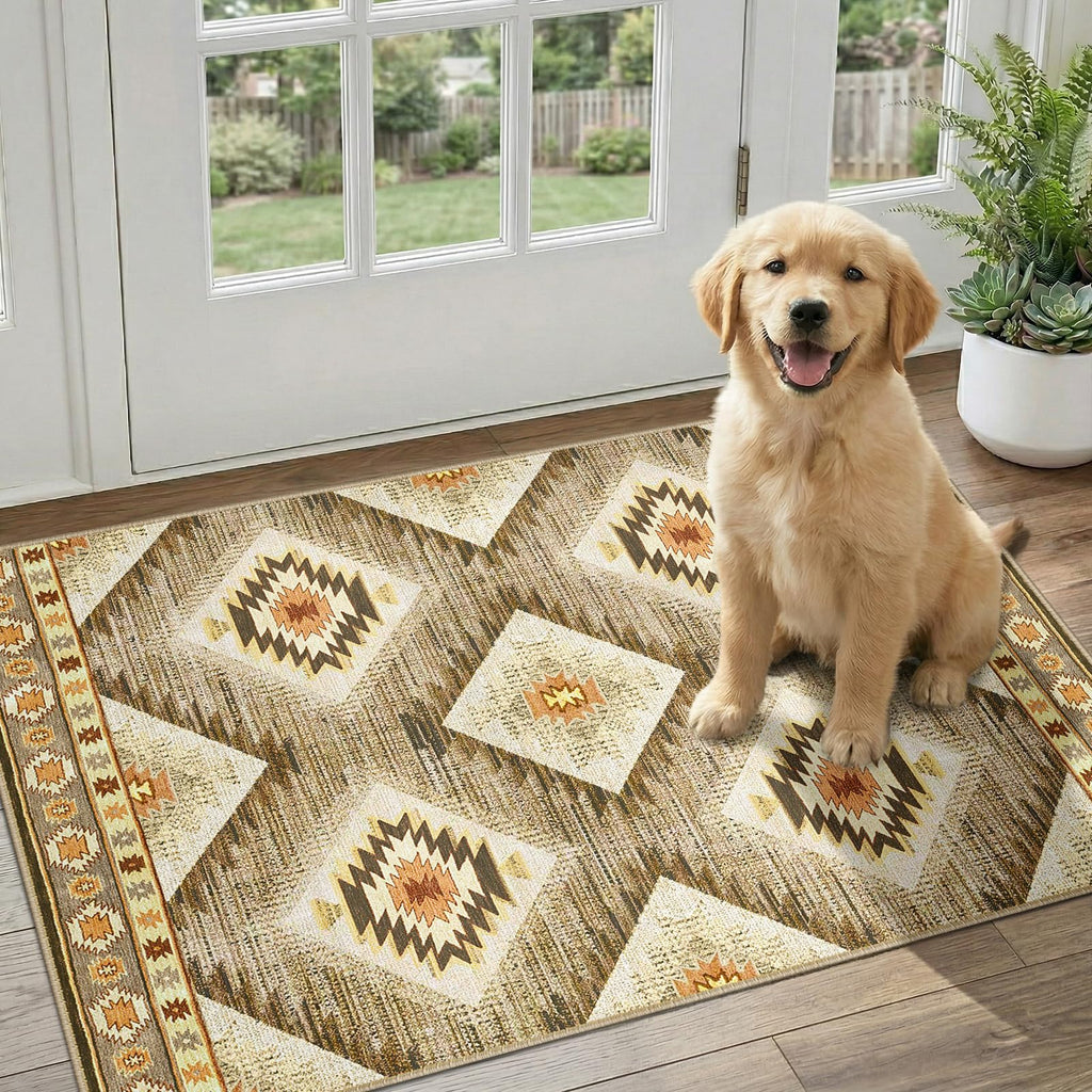 BESTSWEETIE Area Rug 5x7 Rug Machine Washable Non-Slip Low Pile Print Pattern Western Rug for Living Room Bedroom Entryway Tribal Series -Black