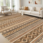 cotiled 5x7 Area Rug Living Room: Washable Boho Rugs with Non Slip Backing Large Soft Indoor Stain Resistant Carpet for Bedroom Farmhouse Dining Room Lightweight Home Decor L Brown/Cream