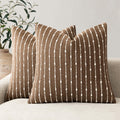 Foindtower Pack of 2 Decorative Jacquard Boucle Throw Pillow Covers Accent Textured Striped Pillowcases Soft Boho Modern Cushion for Couch Sofa Bedroom Living Room Home Decor 20x20 Inch Natural Beige