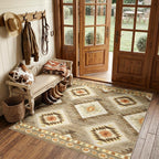 BESTSWEETIE Area Rug 5x7 Rug Machine Washable Non-Slip Low Pile Print Pattern Western Rug for Living Room Bedroom Entryway Tribal Series -Black