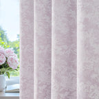 Beauoop Beige Floral Jacquard Blackout Curtains 90 Inches Long 2 Panels for Bedroom Living Room Chenille Flower Room Darkening Thermal Insulated Soundproof Rod Pocket Back Tab Window Drapes 52x90