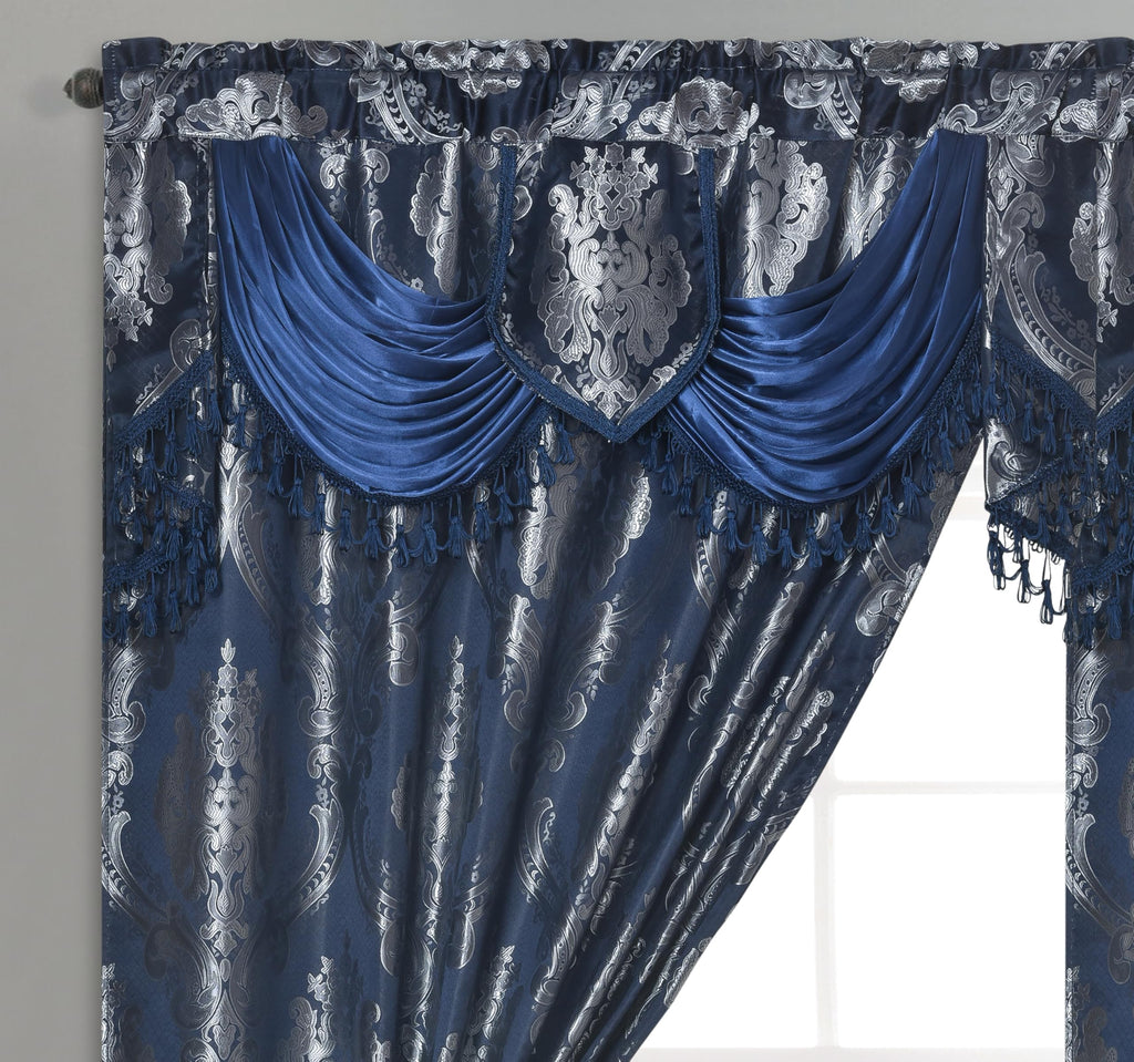 GOHD Luxe Love. Jacquard Window Curtain Panel Drape with Attached Fancy Valance. 2pcs Set (Sand, 84" Drop x 54" Wide with 18" Valance x 2pcs)