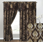 GOHD Luxe Love. Jacquard Window Curtain Panel Drape with Attached Fancy Valance. 2pcs Set (Sand, 84" Drop x 54" Wide with 18" Valance x 2pcs)