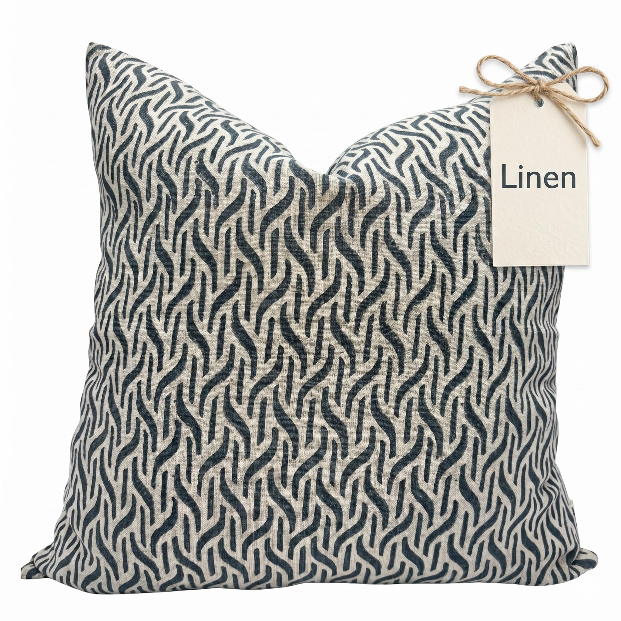 Decorative Pillow Cover French Country Pillow Cover Cottage Decor Floral Block Print, Farmhouse Decorative Cushion Cover, Striped Pillow Cover Line and Loop (Brown-Beige Stripe)