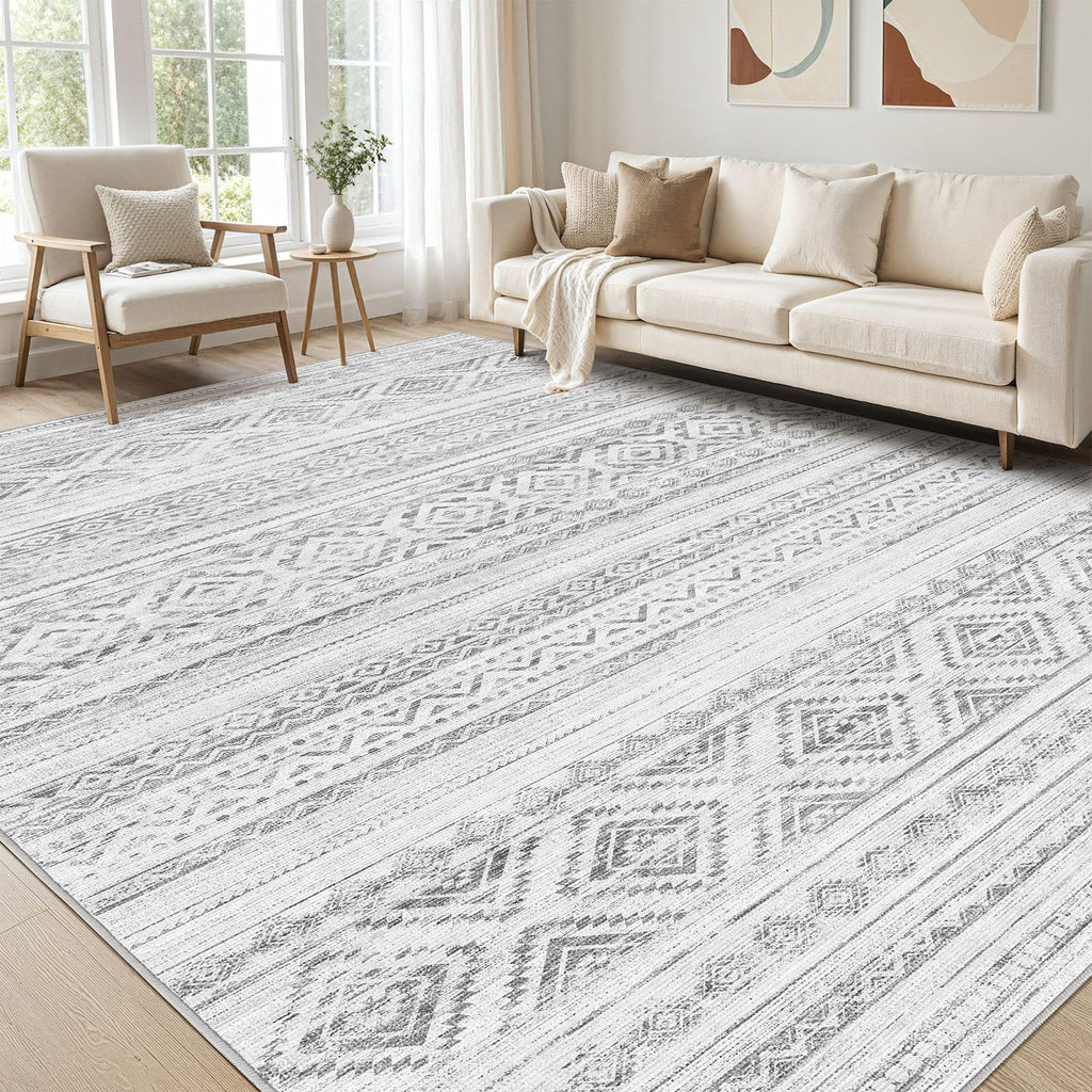 cotiled 5x7 Area Rug Living Room: Washable Boho Rugs with Non Slip Backing Large Soft Indoor Stain Resistant Carpet for Bedroom Farmhouse Dining Room Lightweight Home Decor L Brown/Cream
