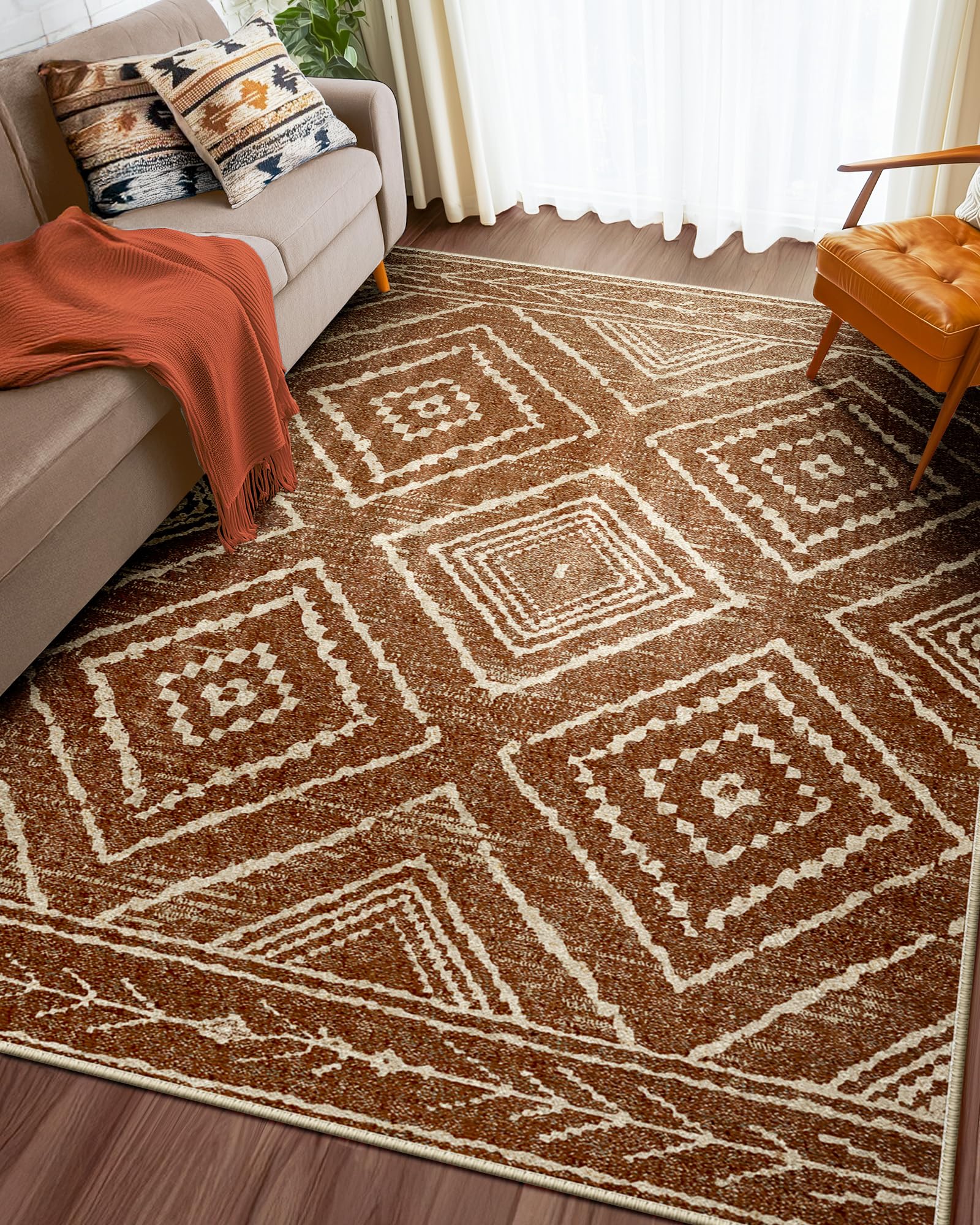 BESTSWEETIE Area Rug 5x7 Rug Machine Washable Non-Slip Low Pile Print Pattern Western Rug for Living Room Bedroom Entryway Tribal Series -Black