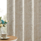 Beauoop Beige Floral Jacquard Blackout Curtains 90 Inches Long 2 Panels for Bedroom Living Room Chenille Flower Room Darkening Thermal Insulated Soundproof Rod Pocket Back Tab Window Drapes 52x90