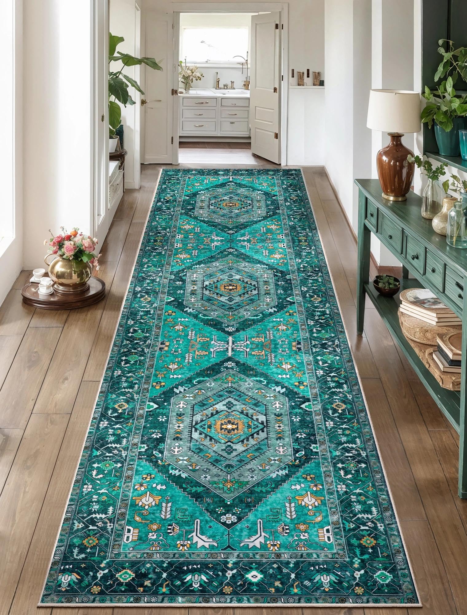 SERISSA Washable Rugs 8x10 Area Rugs, Large Non-Slip Boho Living Room Rust Rug, Ultra Soft Vintage Print Distressed Oriental Tribal Farmhouse Carpet for Dining Room Bedroom Dorm Office Home Decor