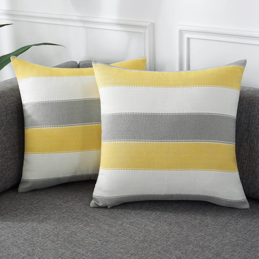 AmHoo Pack of 2 Farmhouse Stripe Check Throw Pillow Covers Set Case Cotton Linen Decorative Pillowcases Cushion Cover for Couch Bench Sofa 18x18 Inch Sage Green