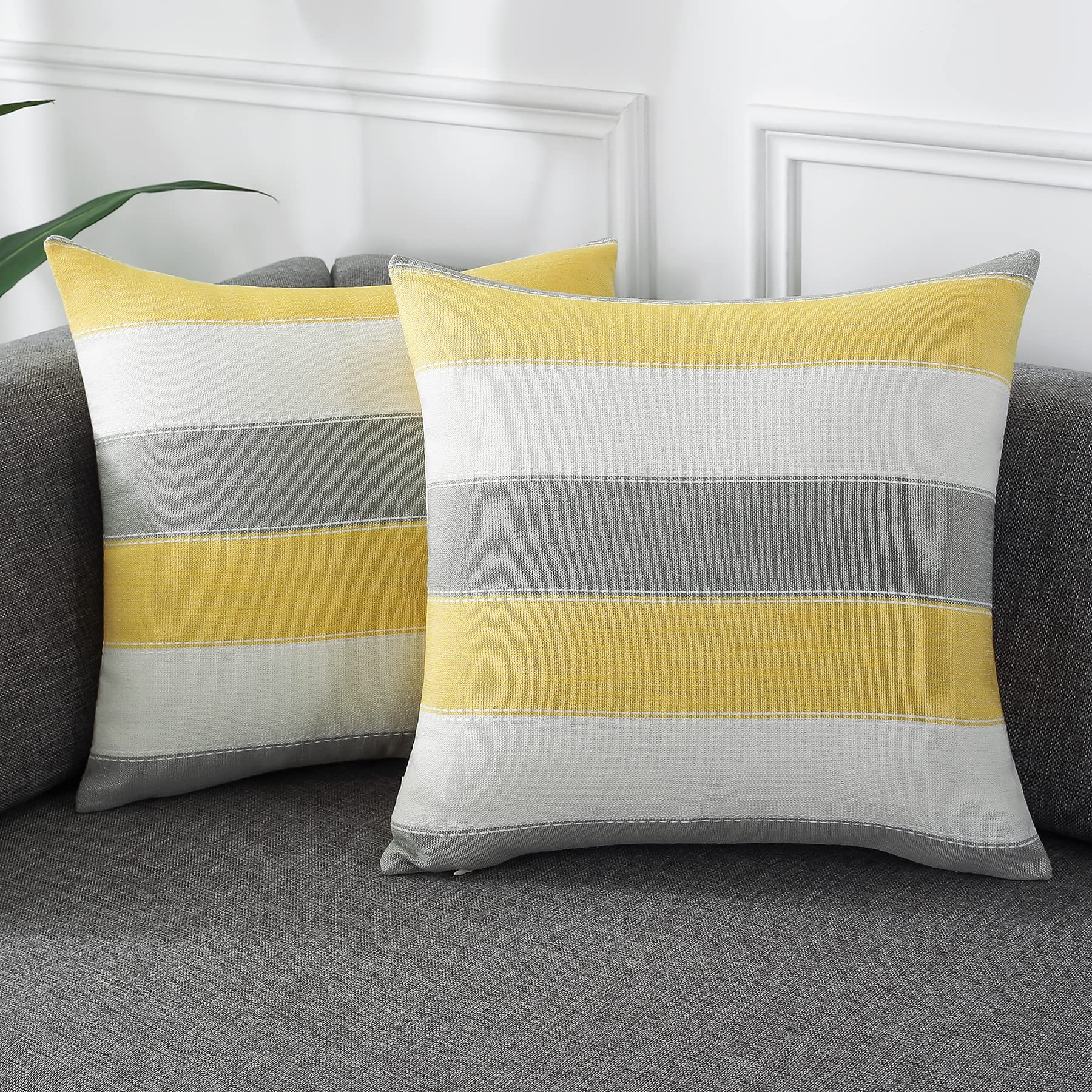 AmHoo Pack of 2 Farmhouse Stripe Check Throw Pillow Covers Set Case Cotton Linen Decorative Pillowcases Cushion Cover for Couch Bench Sofa 18x18 Inch Sage Green