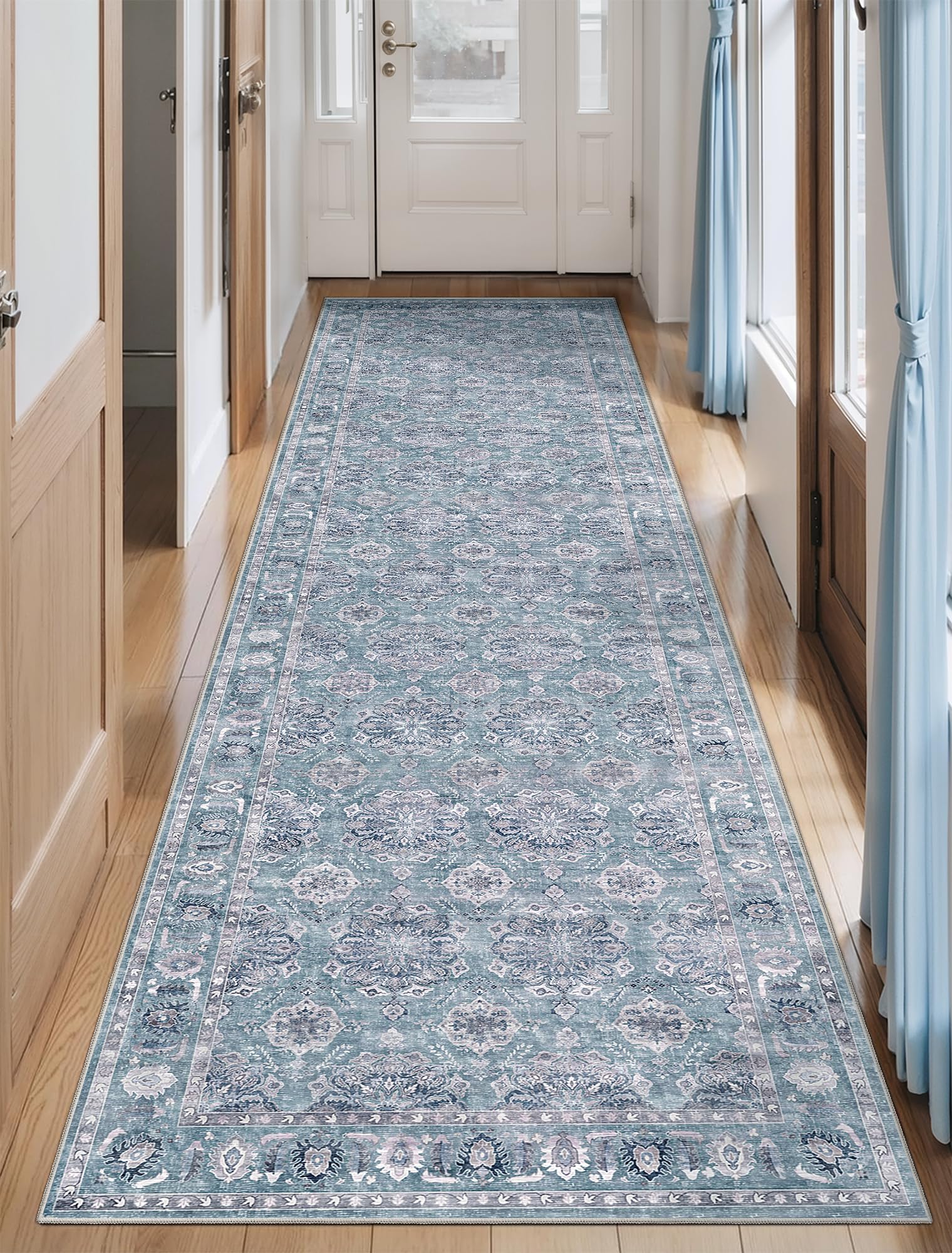 SERISSA Washable Rugs 8x10 Area Rugs, Large Non-Slip Boho Living Room Rust Rug, Ultra Soft Vintage Print Distressed Oriental Tribal Farmhouse Carpet for Dining Room Bedroom Dorm Office Home Decor