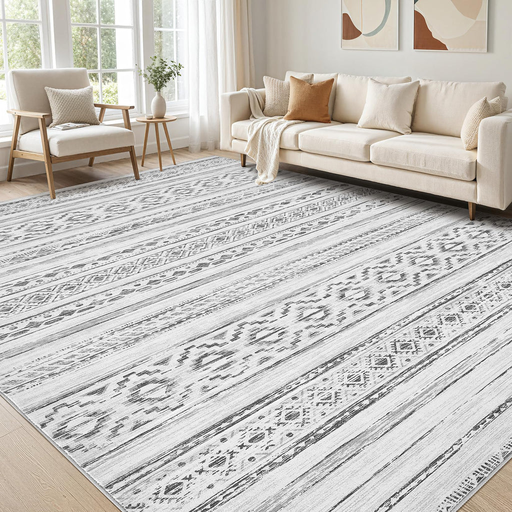 cotiled 5x7 Area Rug Living Room: Washable Boho Rugs with Non Slip Backing Large Soft Indoor Stain Resistant Carpet for Bedroom Farmhouse Dining Room Lightweight Home Decor L Brown/Cream
