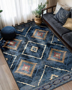 BESTSWEETIE Area Rug 5x7 Rug Machine Washable Non-Slip Low Pile Print Pattern Western Rug for Living Room Bedroom Entryway Tribal Series -Black