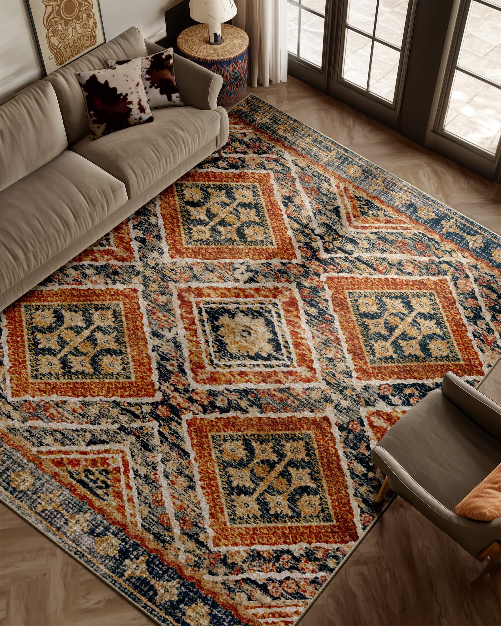 BESTSWEETIE Area Rug 5x7 Rug Machine Washable Non-Slip Low Pile Print Pattern Western Rug for Living Room Bedroom Entryway Tribal Series -Black