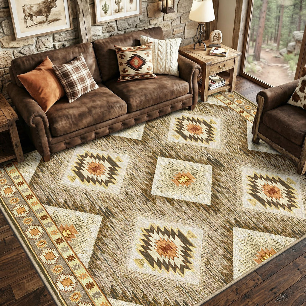 BESTSWEETIE Area Rug 5x7 Rug Machine Washable Non-Slip Low Pile Print Pattern Western Rug for Living Room Bedroom Entryway Tribal Series -Black