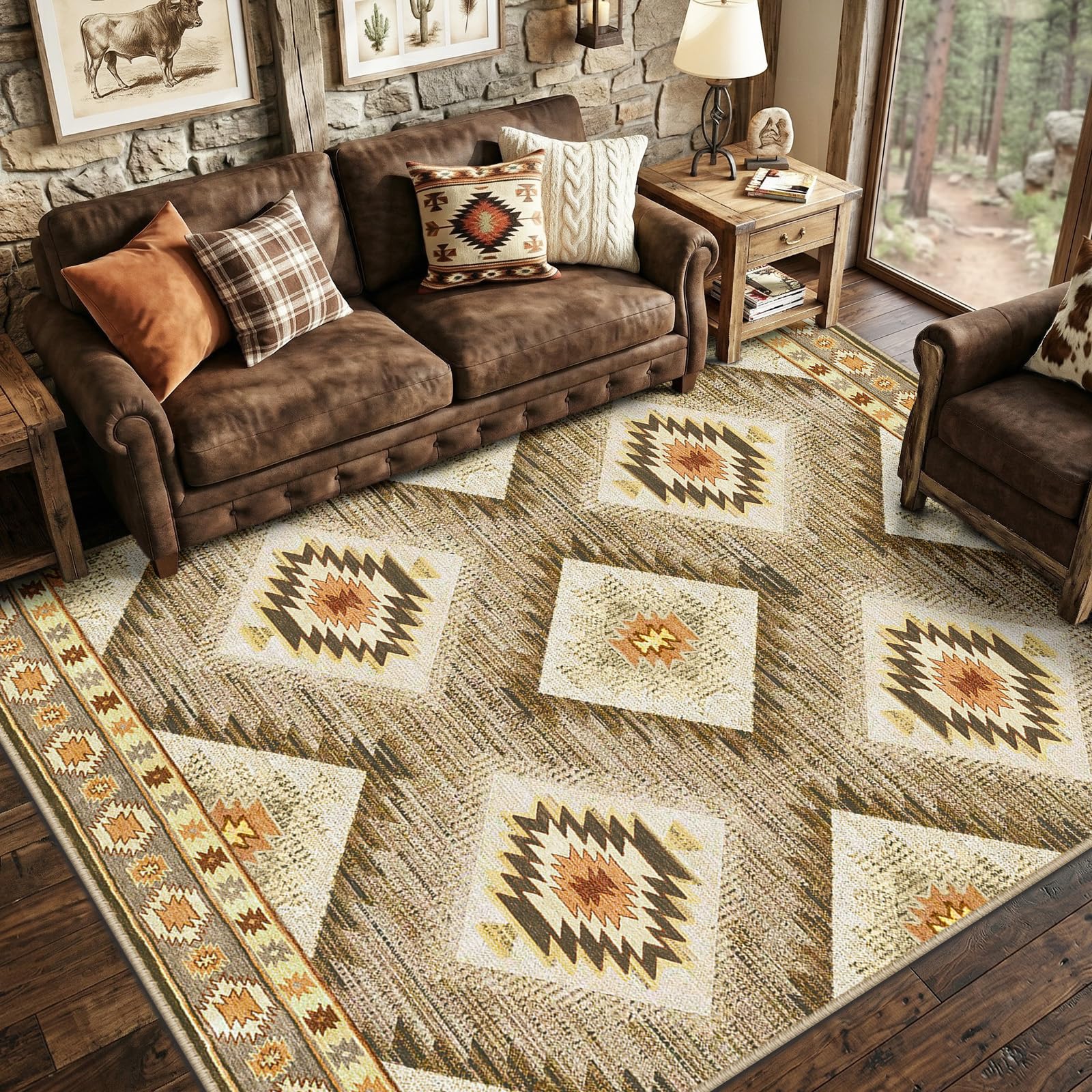 BESTSWEETIE Area Rug 5x7 Rug Machine Washable Non-Slip Low Pile Print Pattern Western Rug for Living Room Bedroom Entryway Tribal Series -Black