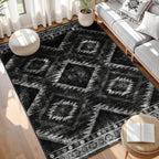 BESTSWEETIE Area Rug 5x7 Rug Machine Washable Non-Slip Low Pile Print Pattern Western Rug for Living Room Bedroom Entryway Tribal Series -Black