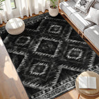 BESTSWEETIE Area Rug 5x7 Rug Machine Washable Non-Slip Low Pile Print Pattern Western Rug for Living Room Bedroom Entryway Tribal Series -Black