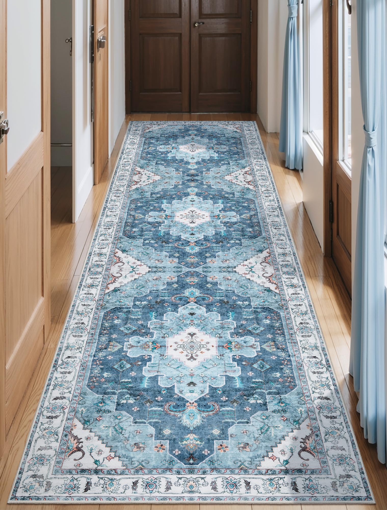 SERISSA Washable Rugs 8x10 Area Rugs, Large Non-Slip Boho Living Room Rust Rug, Ultra Soft Vintage Print Distressed Oriental Tribal Farmhouse Carpet for Dining Room Bedroom Dorm Office Home Decor