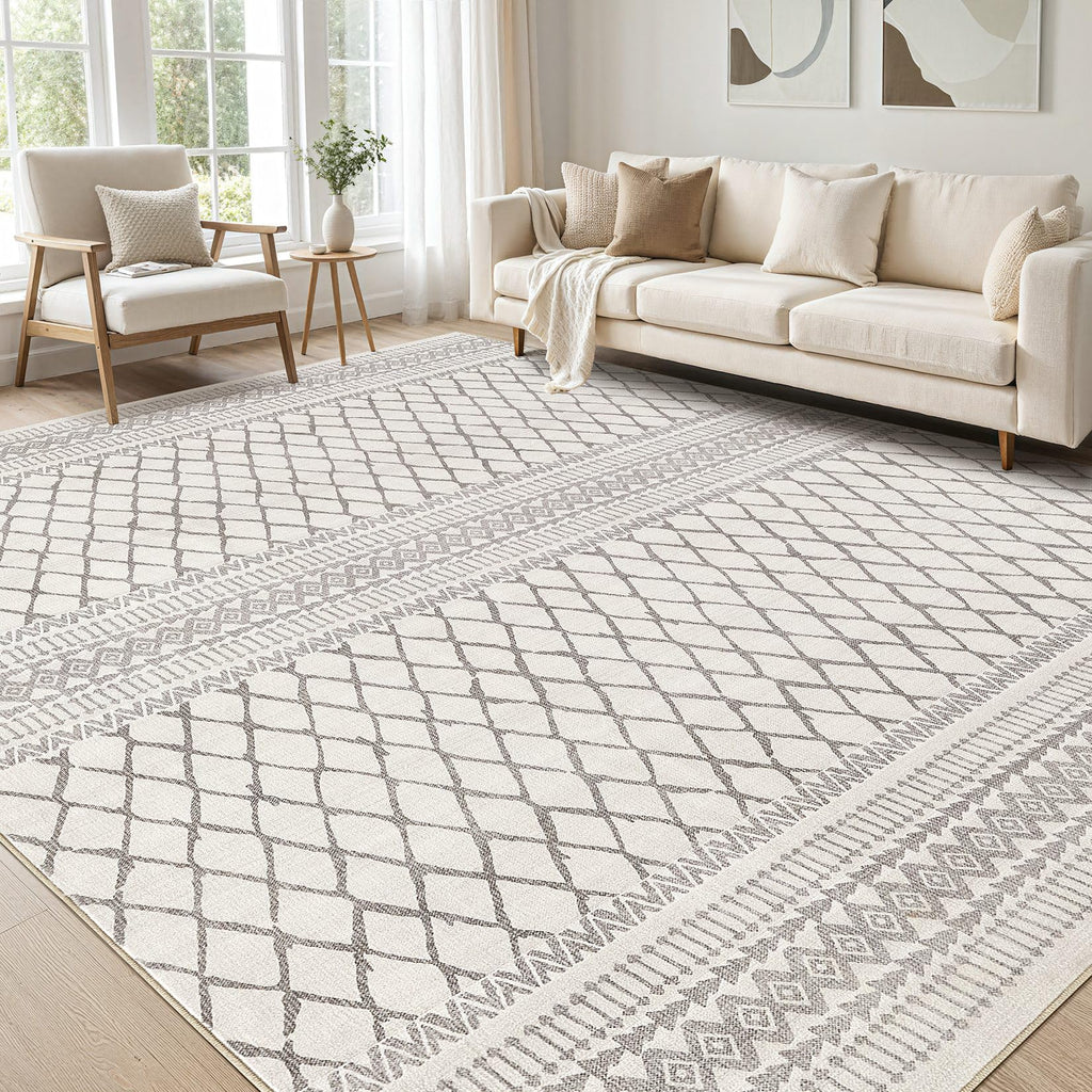 cotiled 5x7 Area Rug Living Room: Washable Boho Rugs with Non Slip Backing Large Soft Indoor Stain Resistant Carpet for Bedroom Farmhouse Dining Room Lightweight Home Decor L Brown/Cream