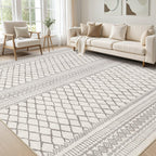 cotiled 5x7 Area Rug Living Room: Washable Boho Rugs with Non Slip Backing Large Soft Indoor Stain Resistant Carpet for Bedroom Farmhouse Dining Room Lightweight Home Decor L Brown/Cream