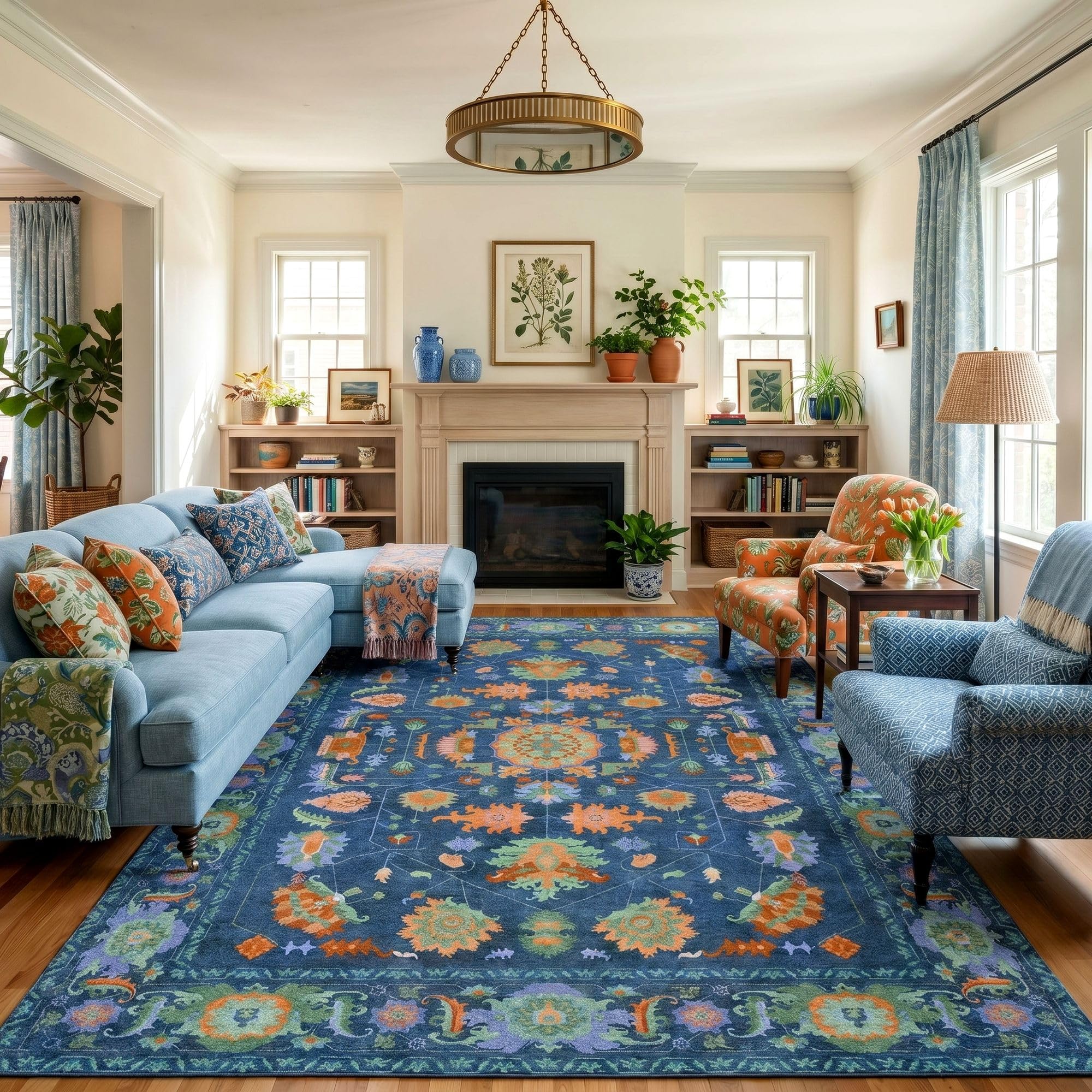 8x10 Area Rugs Living Room Washable Non Slip Low Pile Oushak Vintage Stain Resistant Soft Large Oriental Rugs for Bedroom, Dining Room, Kitchen, Indoor Leisure Rooms, Nova Burgundy Fuchsia Orange Soda