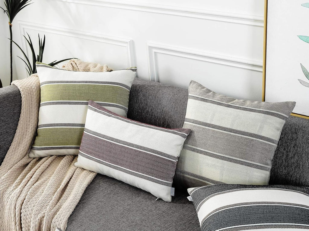 AmHoo Pack of 2 Farmhouse Linen Throw Pillow Cover Cushion Stripe Decoration Buffalo Retro Pillowcase with Hidden Zipper for Sofa Bedroom Car 18 x 18 Inch Blue