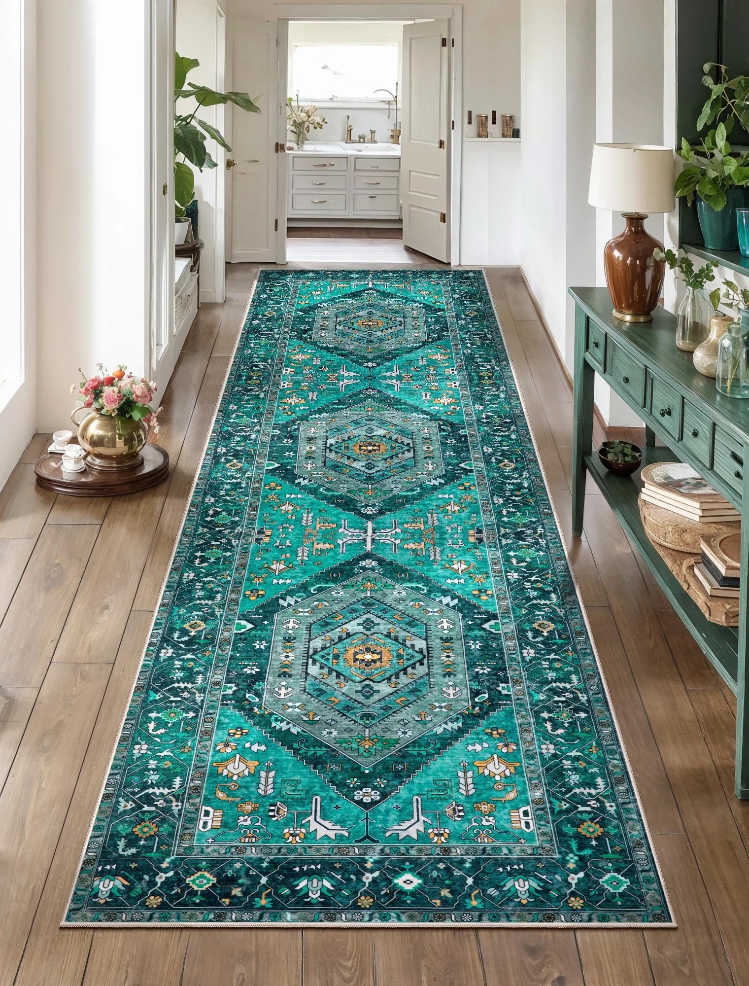 SERISSA Washable Rugs 8x10 Area Rugs, Large Non-Slip Boho Living Room Rust Rug, Ultra Soft Vintage Print Distressed Oriental Tribal Farmhouse Carpet for Dining Room Bedroom Dorm Office Home Decor