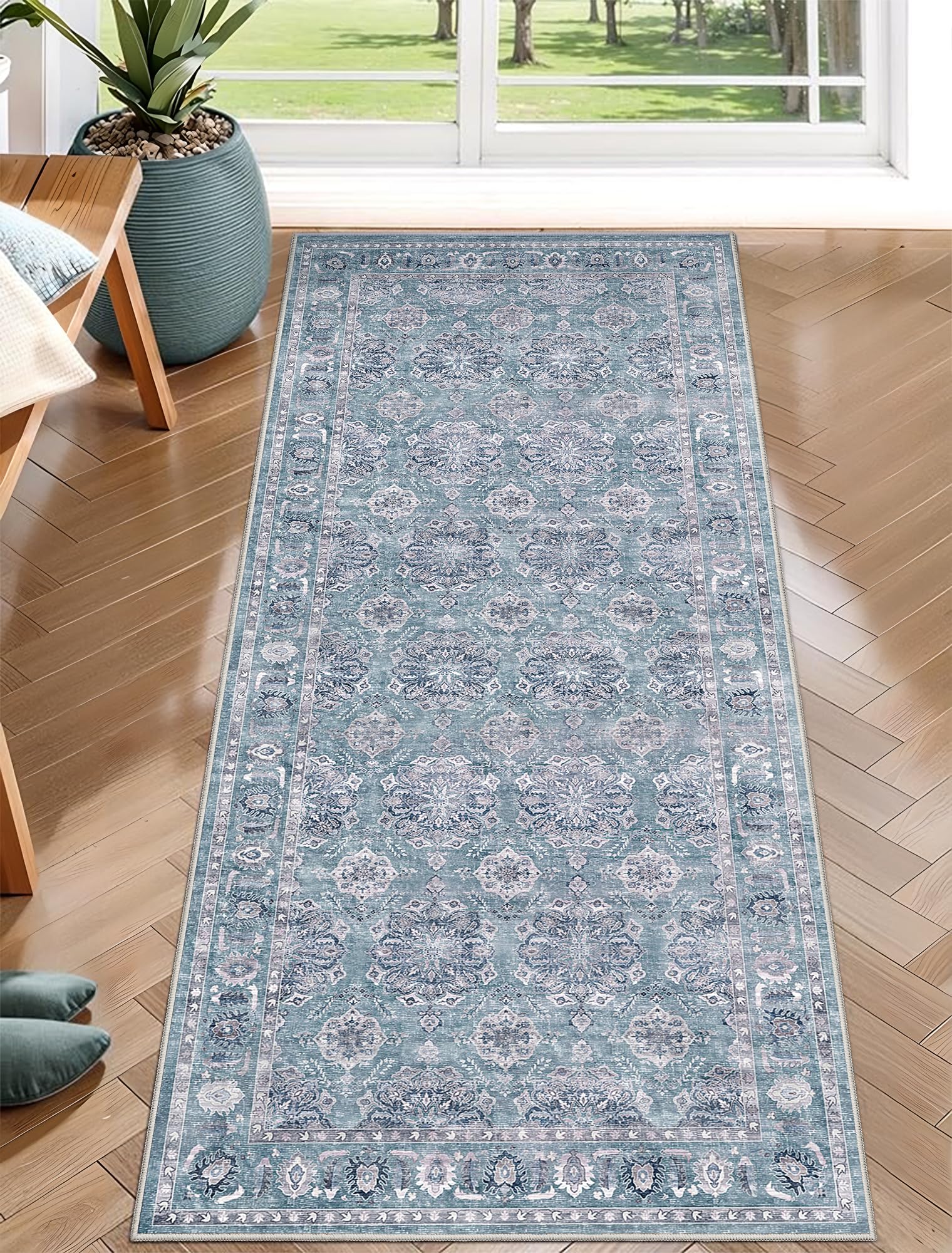 SERISSA Washable Rugs 8x10 Area Rugs, Large Non-Slip Boho Living Room Rust Rug, Ultra Soft Vintage Print Distressed Oriental Tribal Farmhouse Carpet for Dining Room Bedroom Dorm Office Home Decor