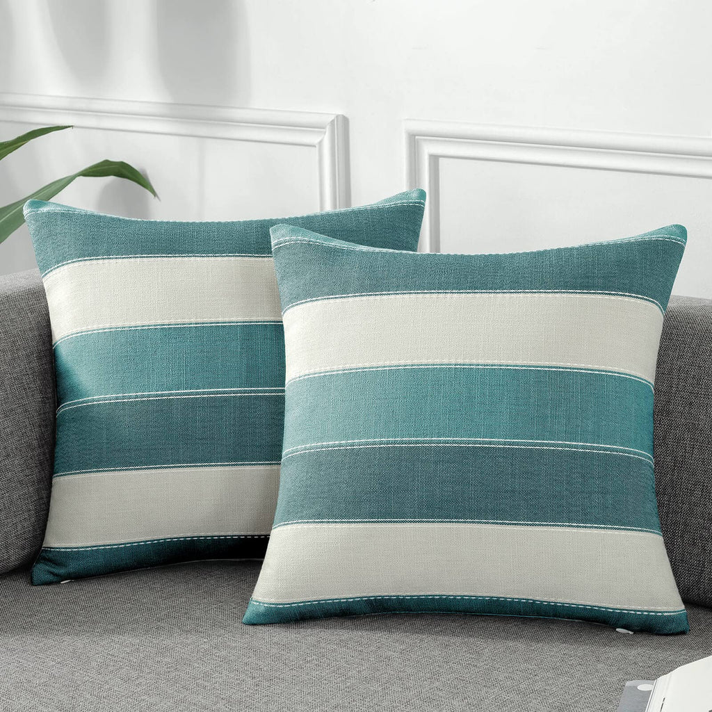 AmHoo Pack of 2 Farmhouse Stripe Check Throw Pillow Covers Set Case Cotton Linen Decorative Pillowcases Cushion Cover for Couch Bench Sofa 18x18 Inch Sage Green
