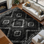 BESTSWEETIE Area Rug 5x7 Rug Machine Washable Non-Slip Low Pile Print Pattern Western Rug for Living Room Bedroom Entryway Tribal Series -Black