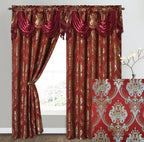 GOHD Luxe Love. Jacquard Window Curtain Panel Drape with Attached Fancy Valance. 2pcs Set (Sand, 84" Drop x 54" Wide with 18" Valance x 2pcs)