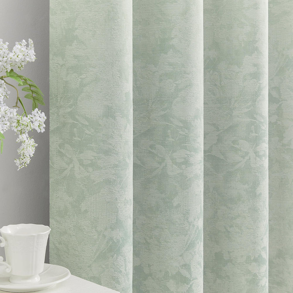 Beauoop Beige Floral Jacquard Blackout Curtains 96 Inches Long 2 Panels for Bedroom Living Room Chenille Flower Room Darkening Thermal Insulated Soundproof Rod Pocket Back Tab Window Drapes, 52x96