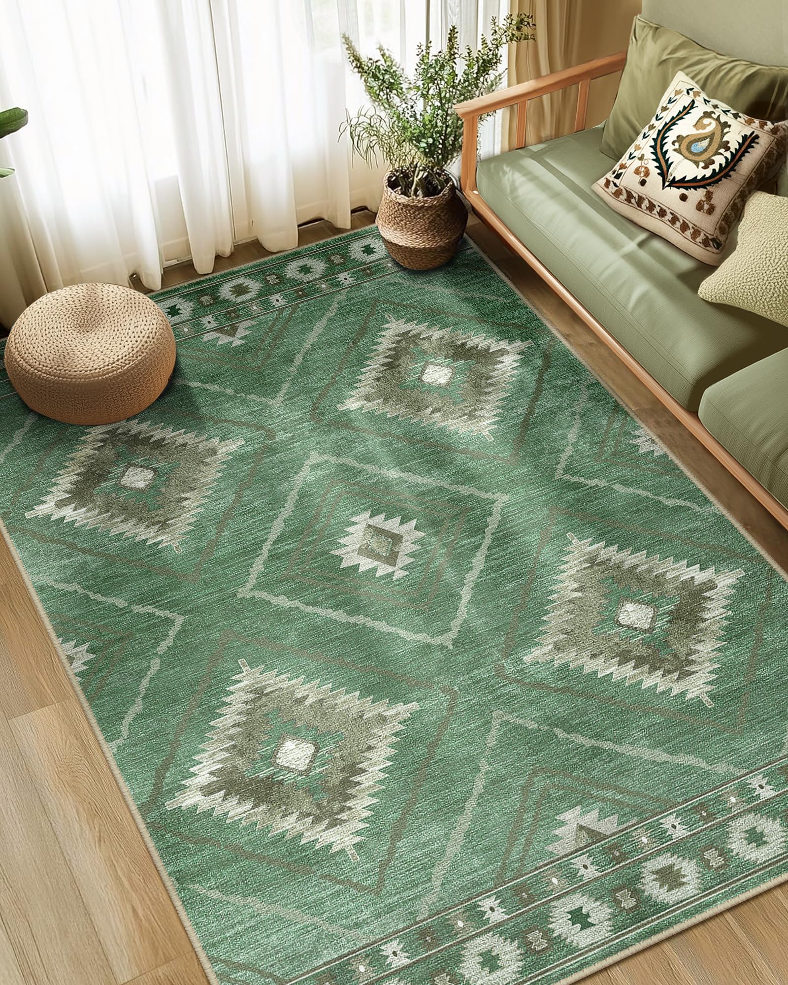 BESTSWEETIE Area Rug 5x7 Rug Machine Washable Non-Slip Low Pile Print Pattern Western Rug for Living Room Bedroom Entryway Tribal Series -Black