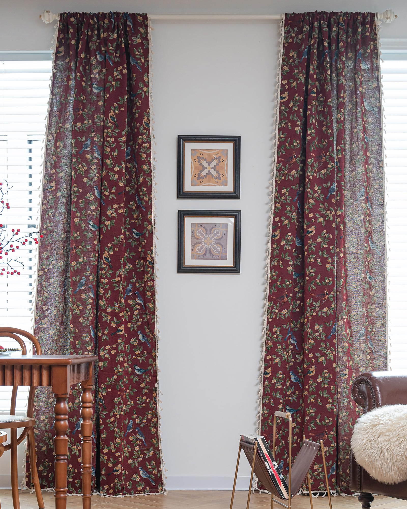 vctops Vintage Floral Oil Painting Curtains with Tassels Set of 2 Panels Rod Pocket Thermal Insulated Room Darkening Window Curtains/Drapes for Bedroom Living Room (Coffee,59"x94")
